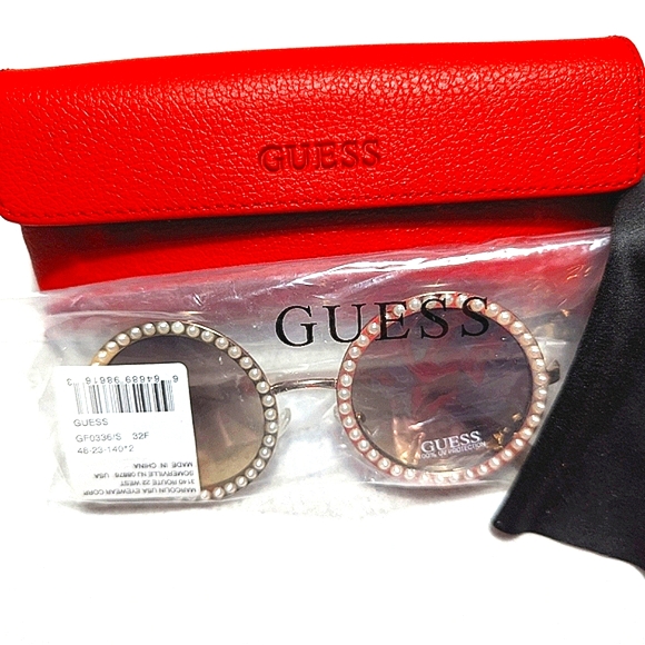Guess Chic Sunglasses Pearl White Girly Gold Lense Red Guess Glasses Case - Picture 9 of 12
